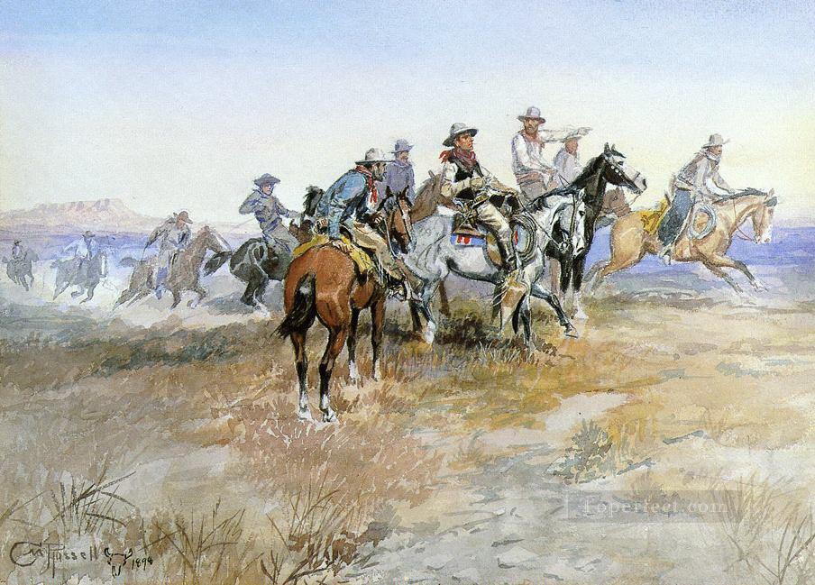start of roundup 1898 Charles Marion Russell Oil Paintings